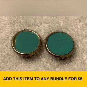 #J987 - VTG Teal Enamel & Silver-tone Minimalist Clip-on Earrings (NOT PIERCED)